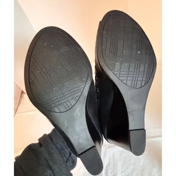 Sugar Kiara Black Strappy Lace-Up Wedge Sandals Women's 6 Boho Gladiator Cutout - Picture 7 of 7